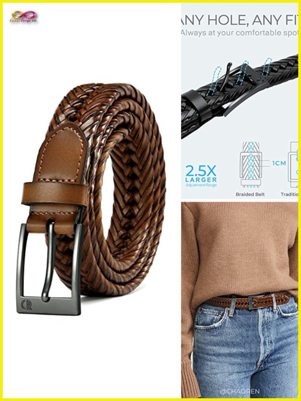 Handcrafted Woven Leather Belt - 1 1/8" Wide Braided Belt with Over 100 Holes